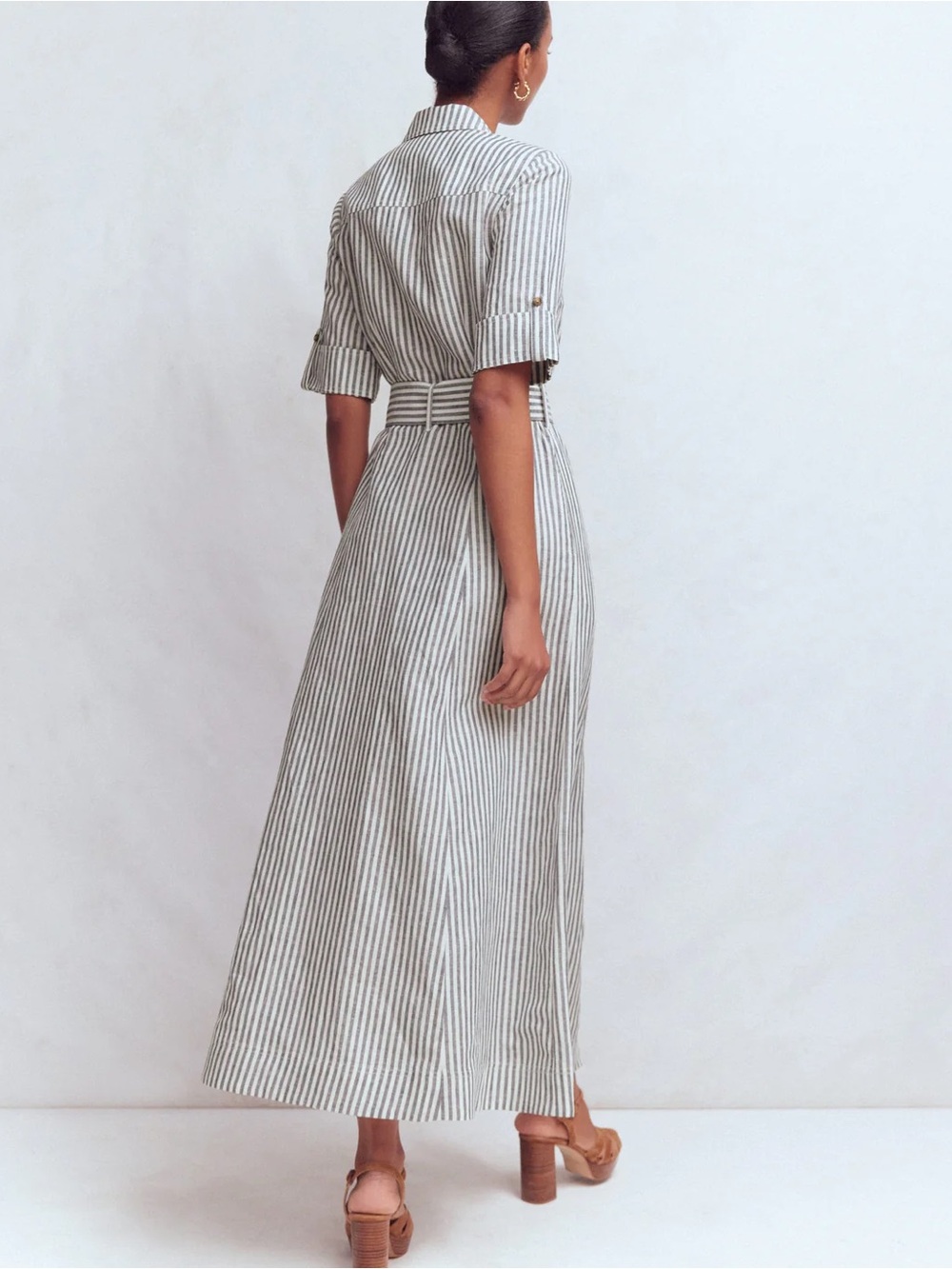 NWT BODEN Ora Linen Blend Shirt Dress in Navy Ivory Stripe - Picture 3 of 11